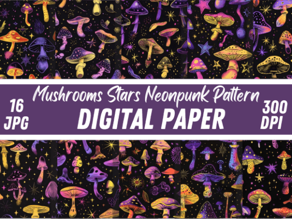 Download Neon Funky Fantasy Mushroom Star Pattern - Star pattern Collection